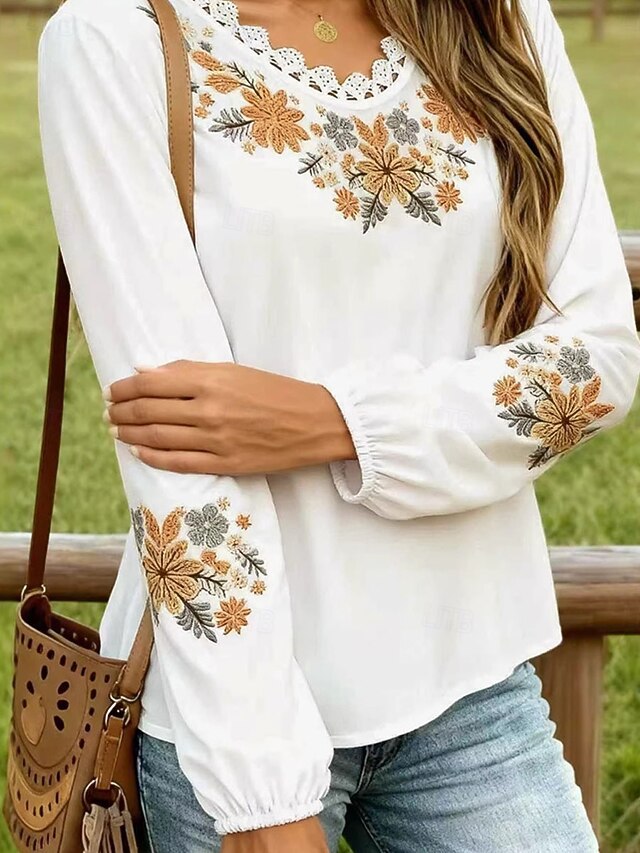 Women's Boho Shirt Summer Tops Blouse Ruched Patchwork