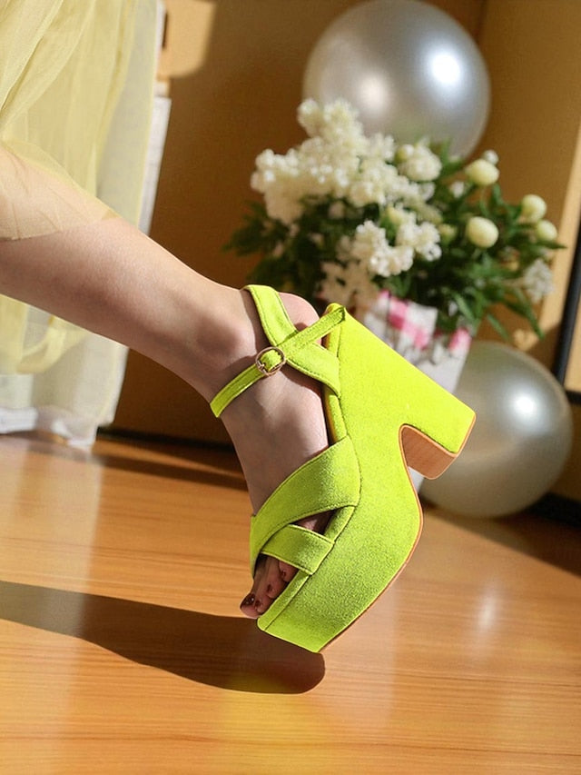 Suede Hot Women's Sandals Platform with Pink Ankle - Strap