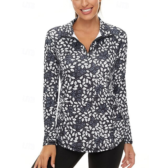 Women's Floral Golf Polo Shirt Tennis Shirt Long Sleeve