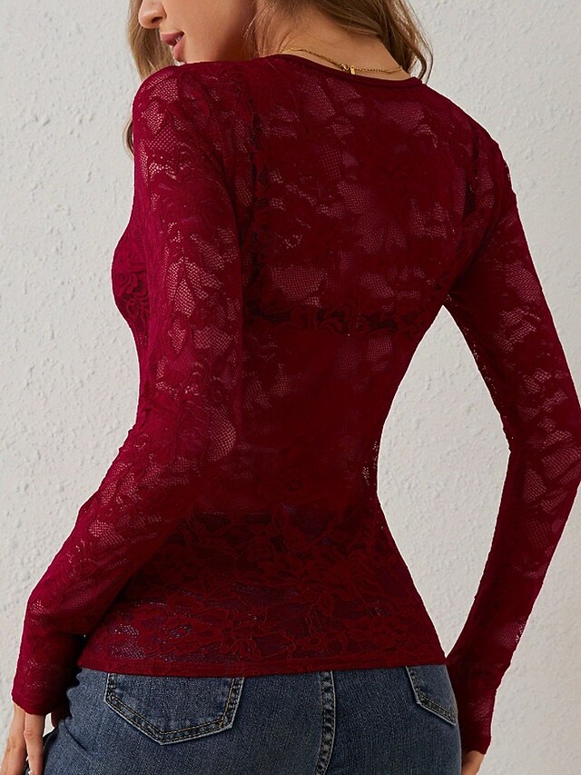 Women's Blouse Lace Tops Lace Plain Stylish Sexy Long