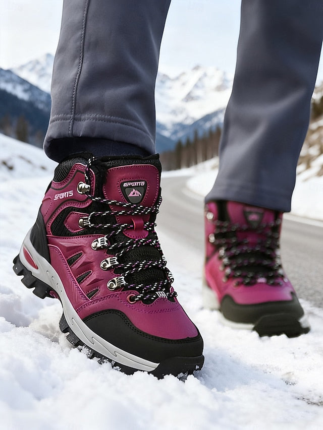 Women's Burgundy High-top Hiking Sneakers with Rugged Sole