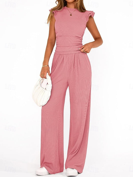 Women's Two Piece Sets Camis Pants Sets Sleeveless Round