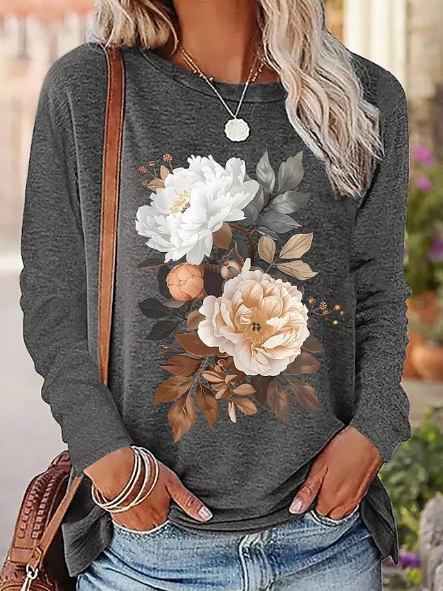 Women's T Shirt Floral Graphic Plants Fashion Stylish