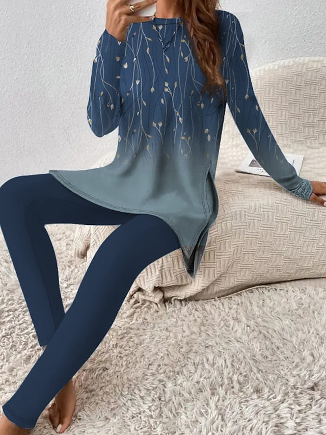 Women's T Shirt Pants Sets Pants Trousers Long Sleeve Round