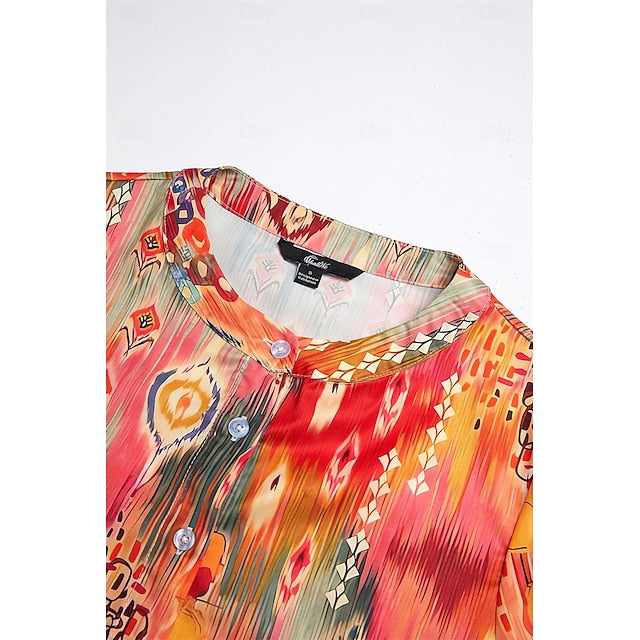 Women's Shirt Basic Buttons Print Long Sleeve Regular Tops