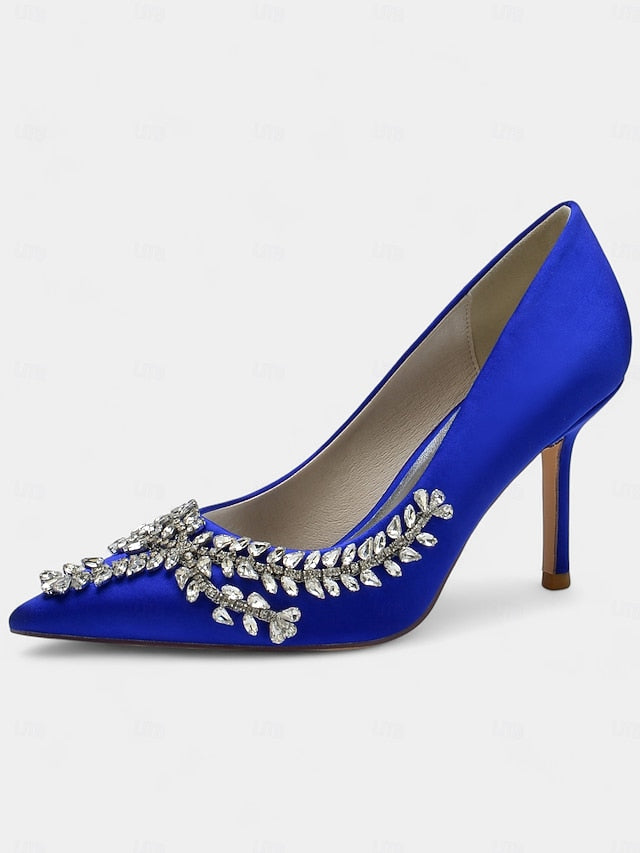 – Satin Women's Stiletto Heels Rhinestone-Embellished