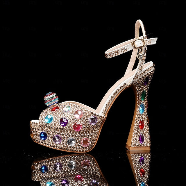 Rhinestone Colorful Sparkly Platform Sandals Women's –