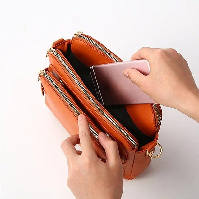 Schultertasche aus Leder für Damen im Vintage-Stil mit drei Lagen
