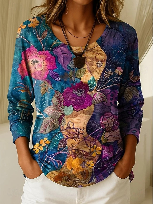 Women's T Shirt Print Graphic Geometric Plants Vintage