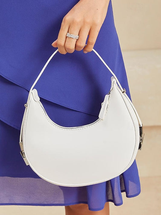 - Hobo Elegant Hardware Bag Ivory Sleek with Silver Crescent