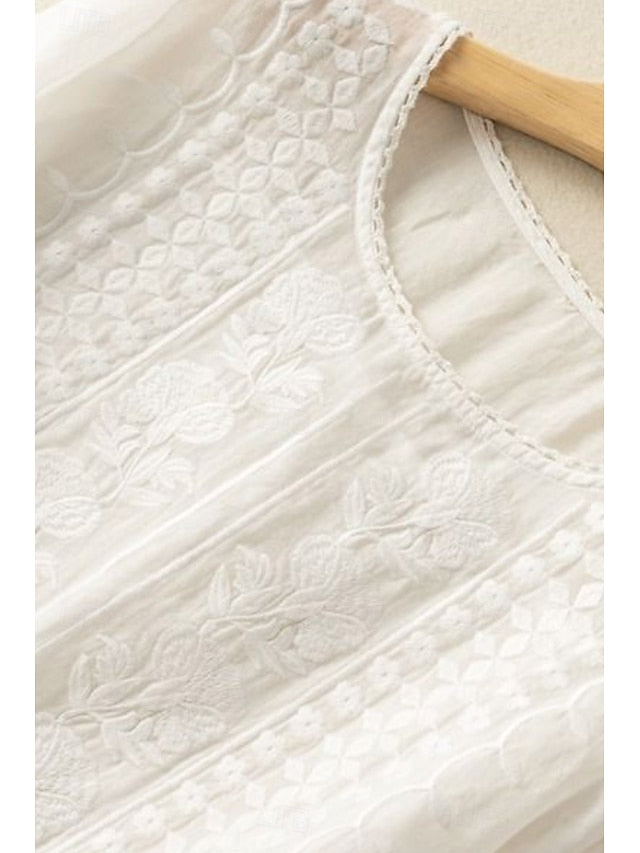 Women's Shirt Cotton Blend Blouse Plain Modern Half Sleeve