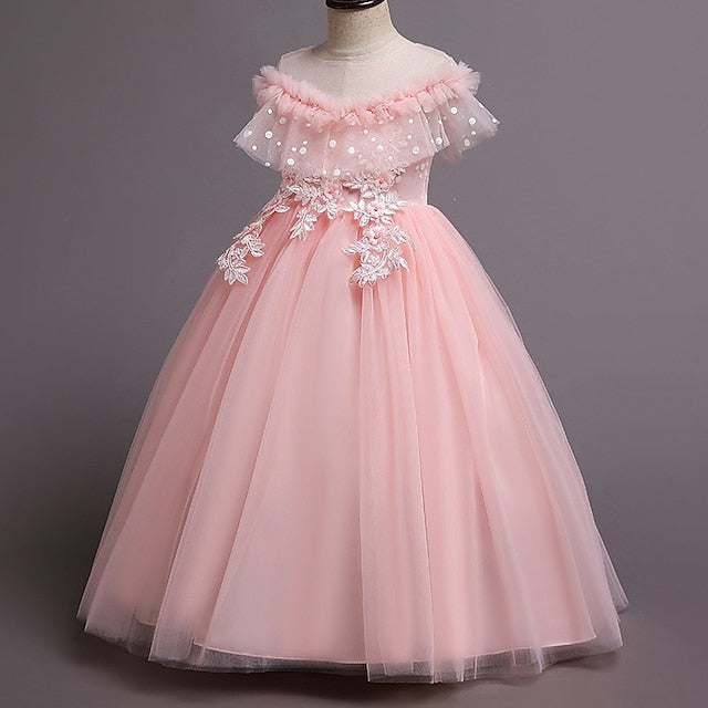 Kids Party Color Girls' Solid Dress Girl Flower