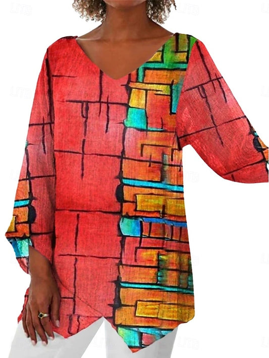 Women's Shirt Boho Shirt Blouse Patchwork Graphic Abstract