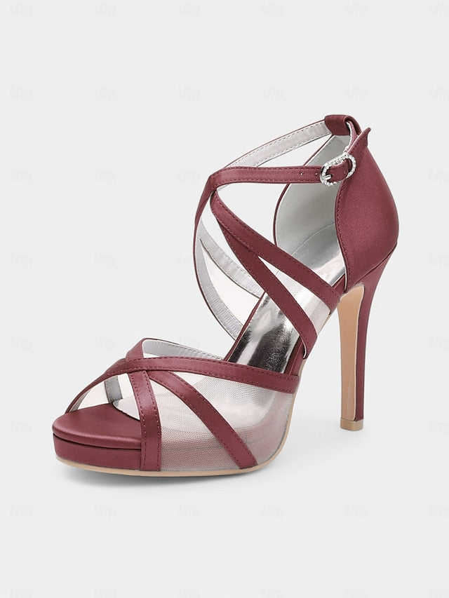 Heel with Satin Sandals High Cross Straps White Bridal Perfect -