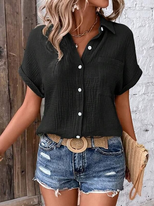 Women's Blouse V-Neck Button-Up Textured Pattern Casual