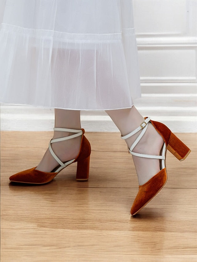 Suede Two-Tone Strap Chic - Heels Women's Elegant Ankle