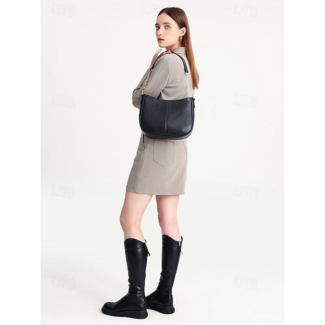 Sac bandoulière en cuir pour femme avec chaîne marron et doré