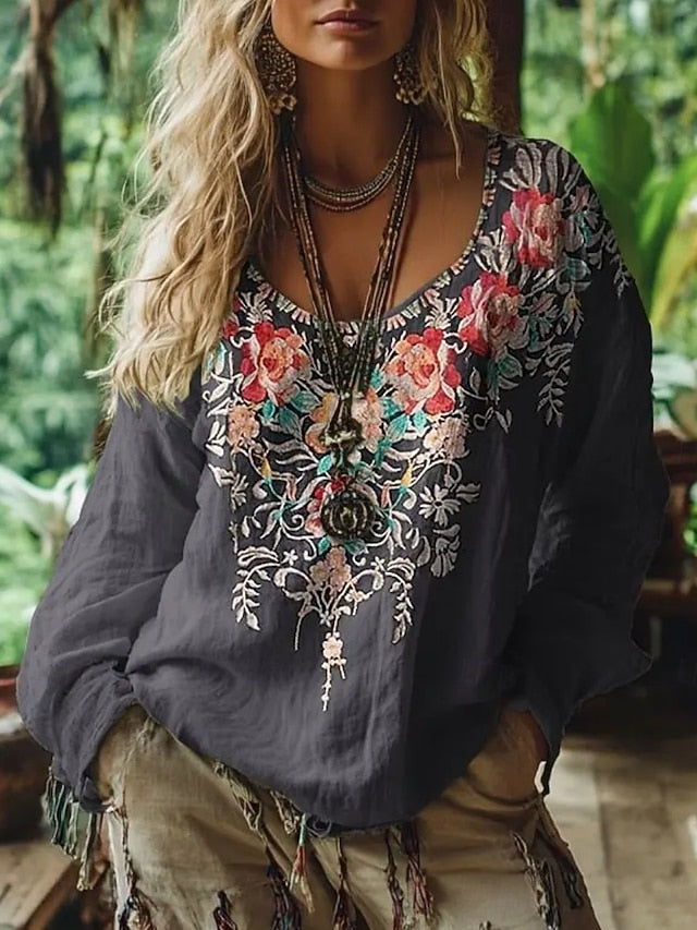 Women's Shirt Boho Shirt Blouse Print Floral Graphic
