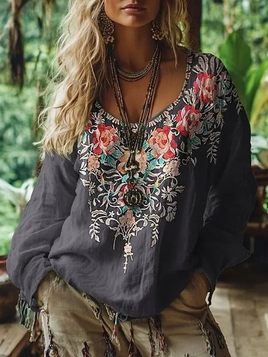 Women's Shirt Boho Shirt Blouse Print Floral Graphic