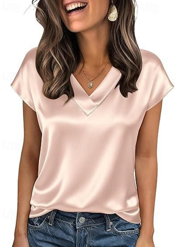 Women's Shirt Elegant Satin Top Blouse Plain Active Cute