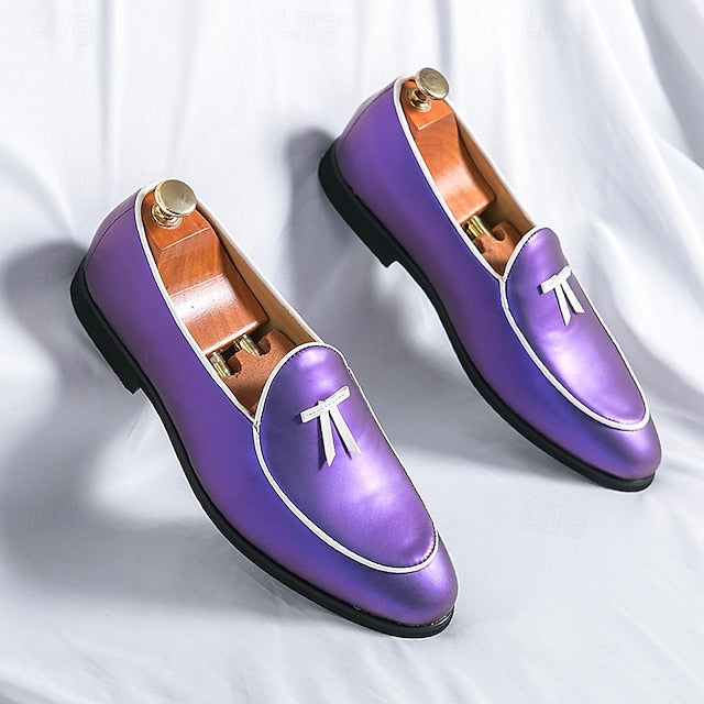 Faux Trim Black Men's Leather Patent Loafers Yellow with