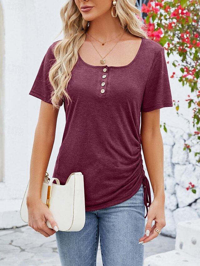 Women's Tunic Lace Plain Fashion Short Sleeve Square Neck