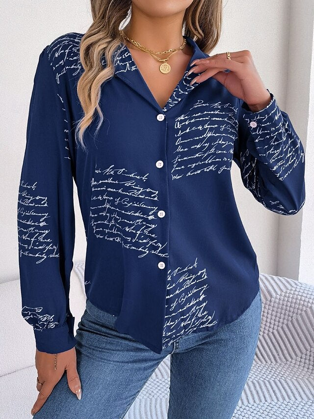 Women's Shirt Button Down Shirt Casual Shirt Buttons Letter