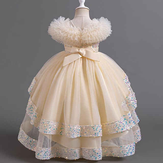 Kids Girls' Sleeveless Flower Party Sequin Girl Dress