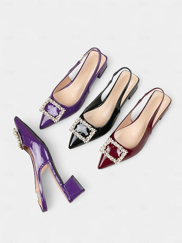 Pumps Toe - Leather Women's Slingback Pointed Purple Patent