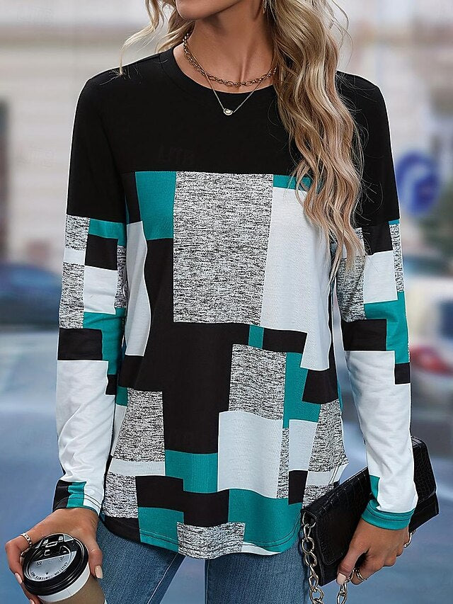 Women's Stylish Color Block Striped Print Regular Tops