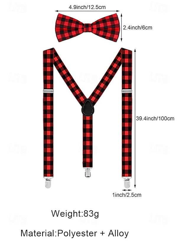 Tie Set Plaid Bow Men's and Christmas Adjustable Suspender