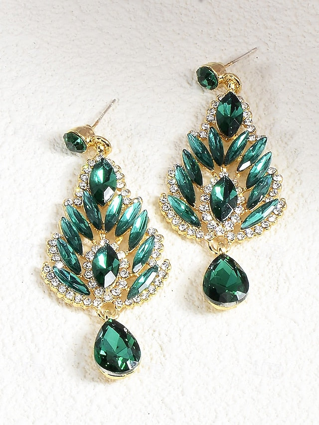 – Women's Emerald Crystal Drop Earrings Green