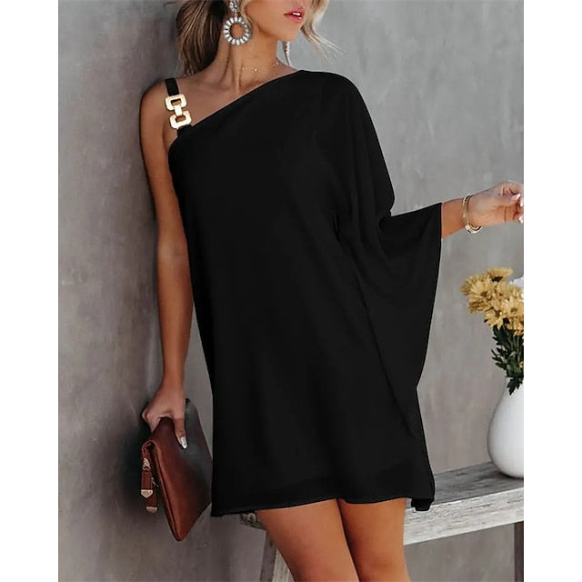 Women's Shift Dress Mini Dress Black White Fuchsia Long