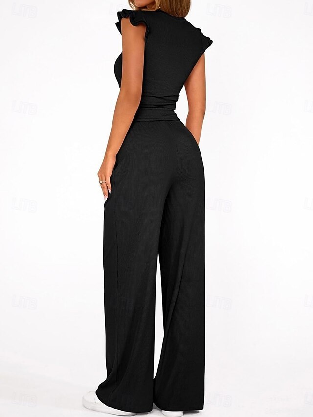 Women's Two Piece Sets Camis Pants Sets Sleeveless Round