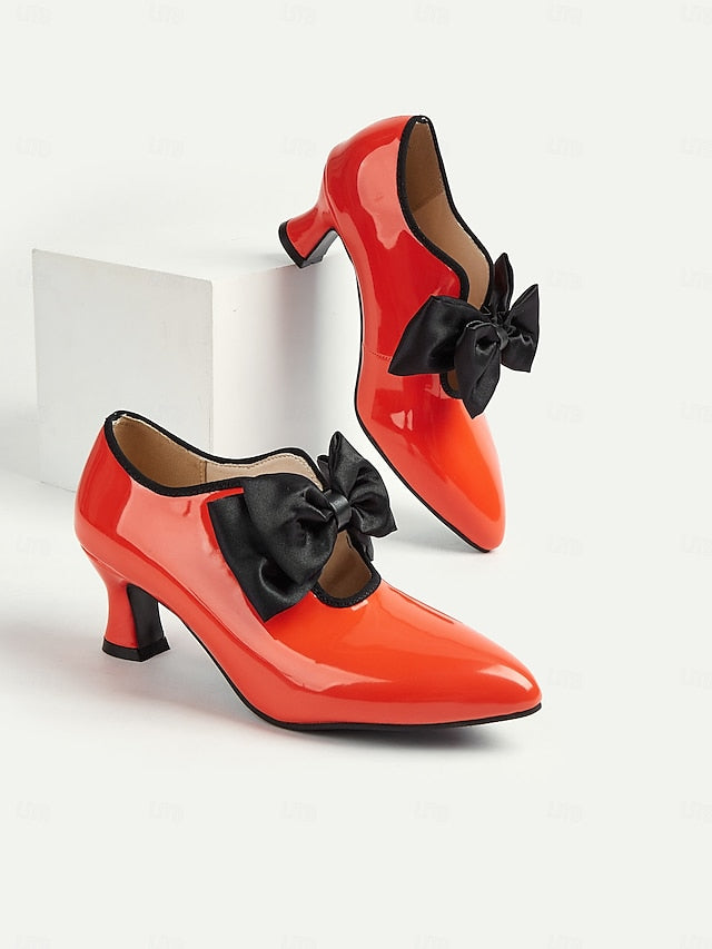 1920s Patent Shoes Leather Vintage Low Women's – Red Heel