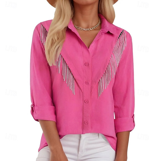 Women's Dress Shirt Button Up Shirt Blouse Glitter Buttons