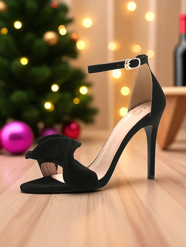 Sandals Heel Ankle Elegant High Strap Velvet Red Women's -