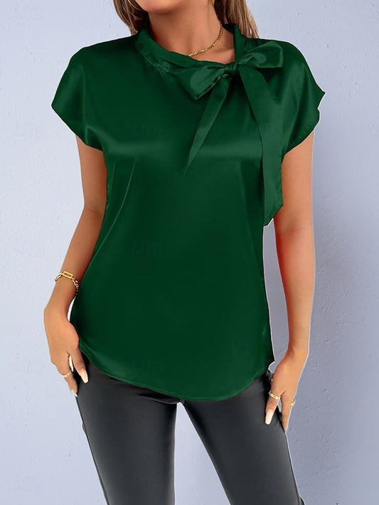 Women's Shirt Satin Shirt Casual Shirt Bow Plain Stylish