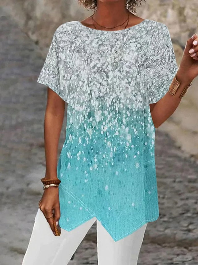 Women's Blouse Asymmetrical Hem Basic Abstract Print Short