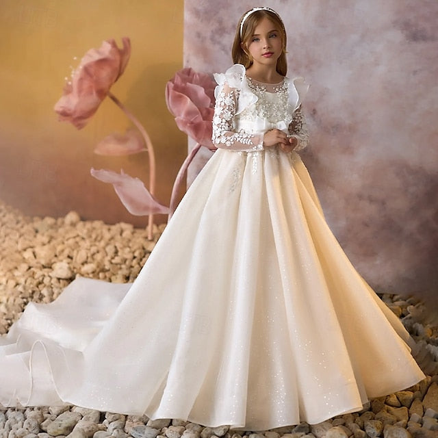 First Dress Communion Solid Party Color Kids Girls'