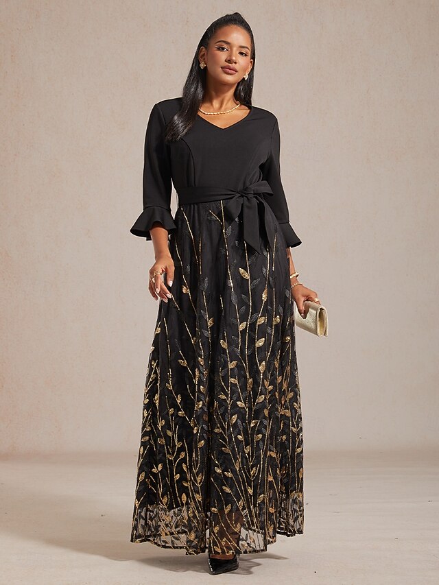 Women's Maxi Dress A Line Dress Sequins Embroidered Tulle