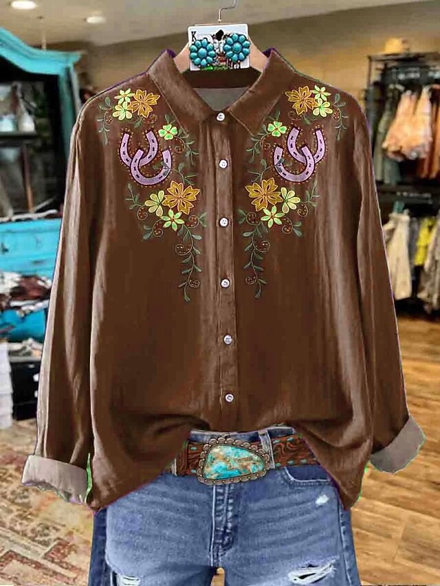 Women's Shirt Linen Like Breathable Lightweight Floral