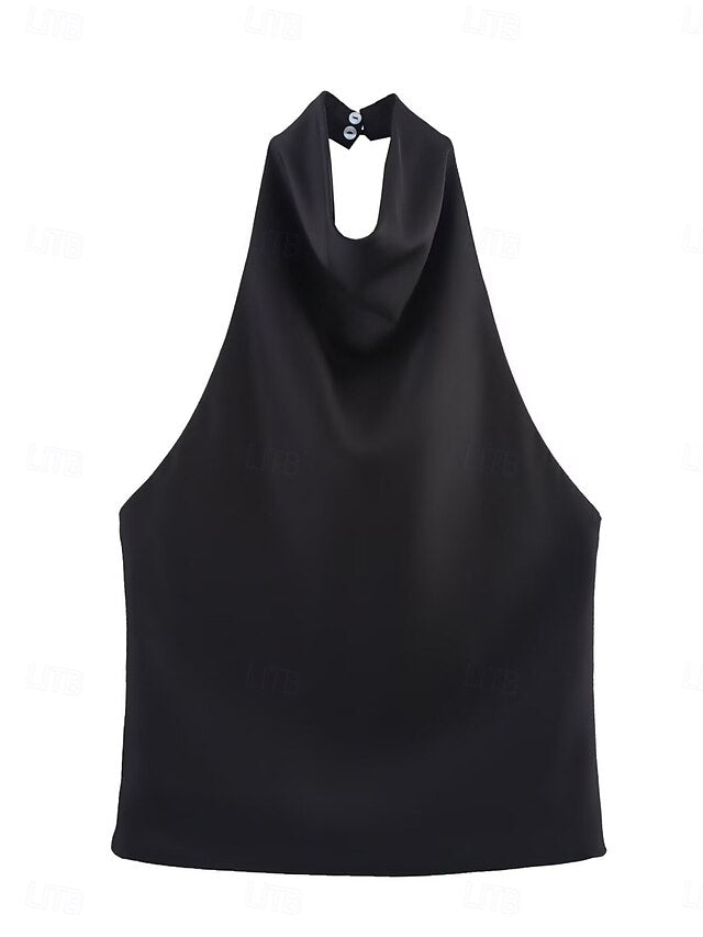Women's Shirt Satin Shirt Blouse Sleeveless Shirt Plain