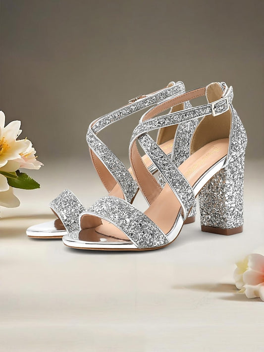 Sandals Block Women's Heel Gold Glitter