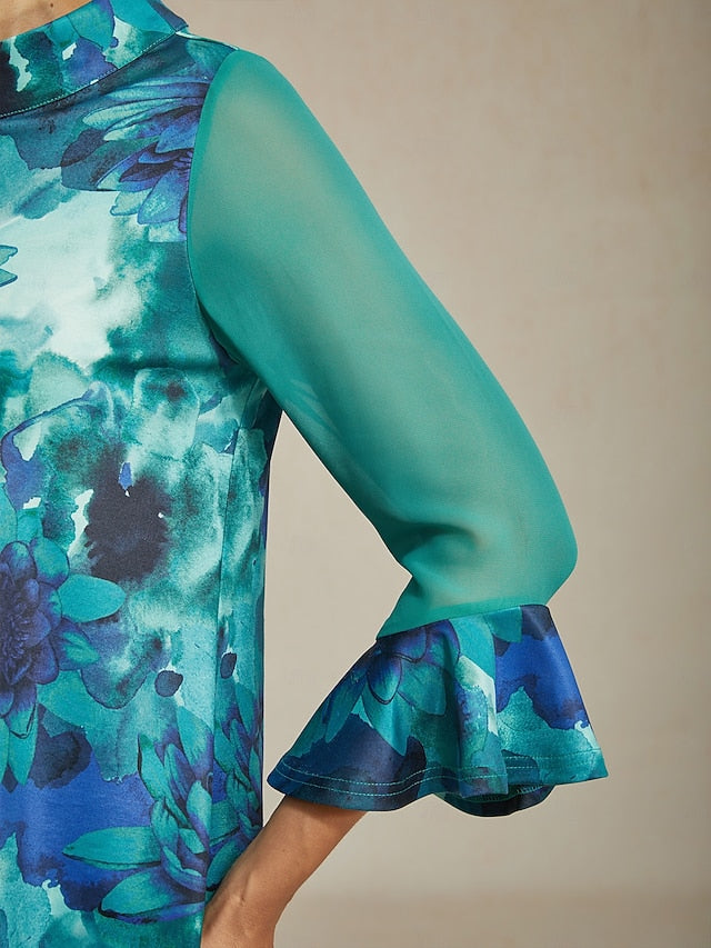 Women's Blouse Green Tie Dye Floral Stretch Knit Pullover