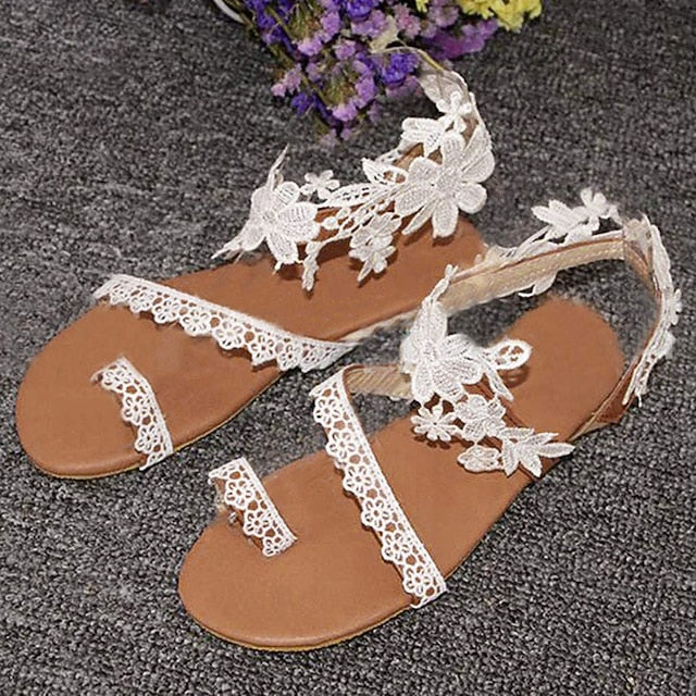 with White Sandals Lace Floral Women's Bridal Flat