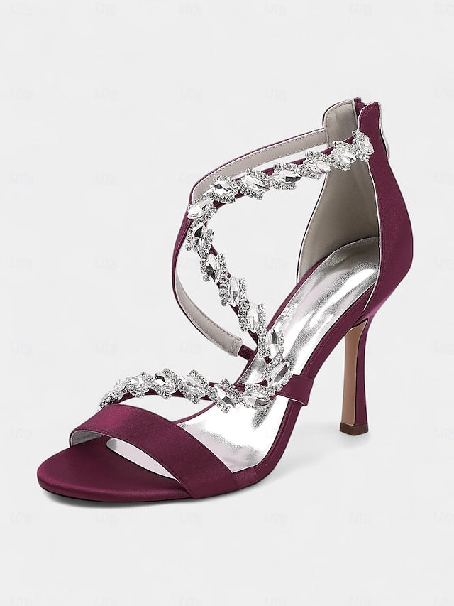 Sandals Rhinestone High Strappy Women's White - Heel