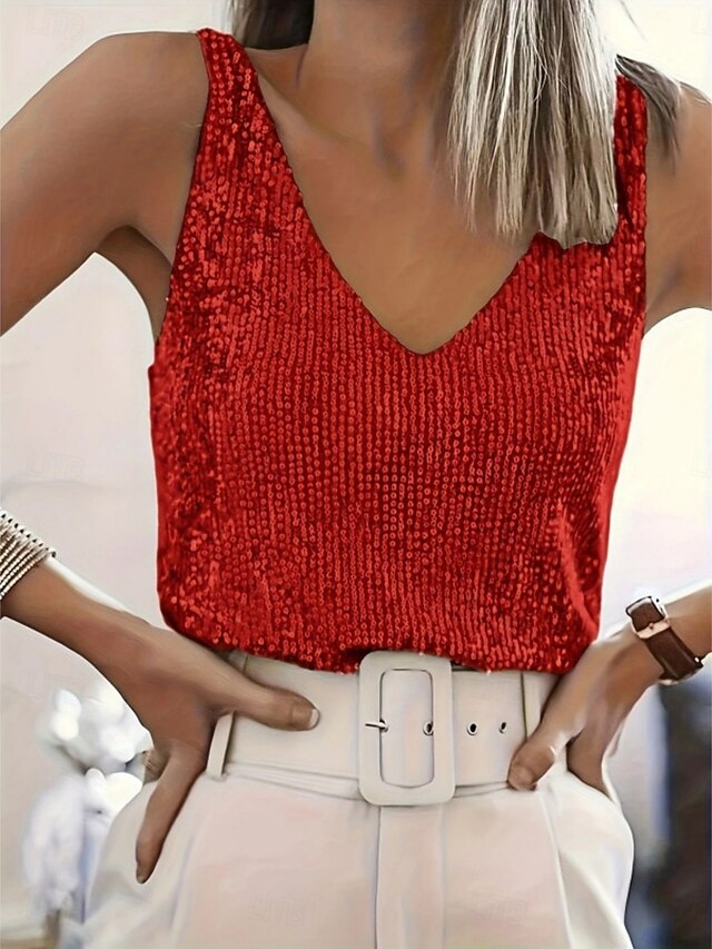 Women's Blouse Sequin Tops Camisole Tank Top Sequins Plain