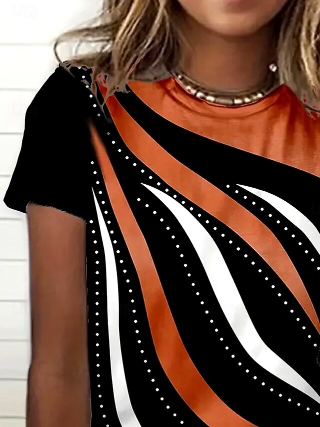 Women's T Shirt Print Graphic Geometric Striped Elegant