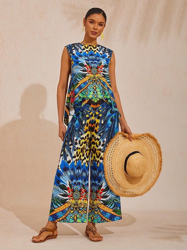 Jungle Wild Party Silky Satin Peacock Top